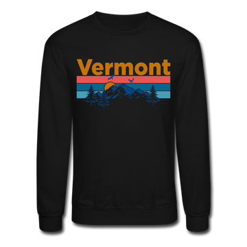 Vermont Sweatshirt - Retro Mountain & Birds Vermont Crewneck Sweatshirt - black