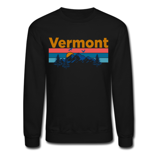 Vermont Sweatshirt - Retro Mountain & Birds Vermont Crewneck Sweatshirt - black