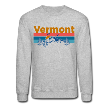 Vermont Sweatshirt - Retro Mountain & Birds Vermont Crewneck Sweatshirt - heather gray