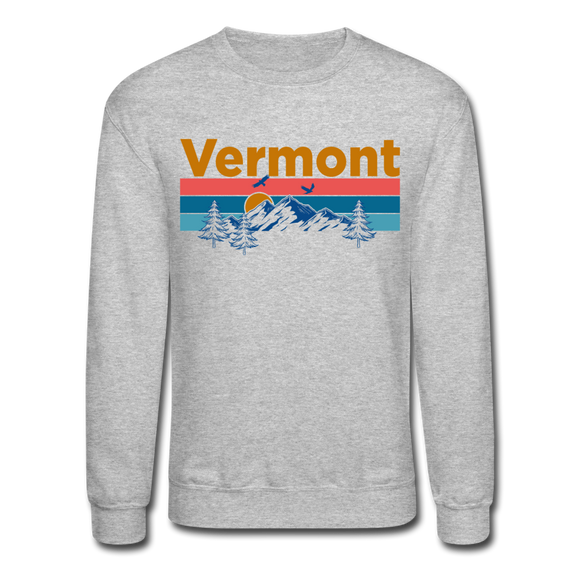 Vermont Sweatshirt - Retro Mountain & Birds Vermont Crewneck Sweatshirt - heather gray