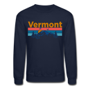 Vermont Sweatshirt - Retro Mountain & Birds Vermont Crewneck Sweatshirt - navy