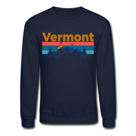 Vermont Sweatshirt - Retro Mountain & Birds Vermont Crewneck Sweatshirt - navy