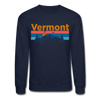 Vermont Sweatshirt - Retro Mountain & Birds Vermont Crewneck Sweatshirt - navy