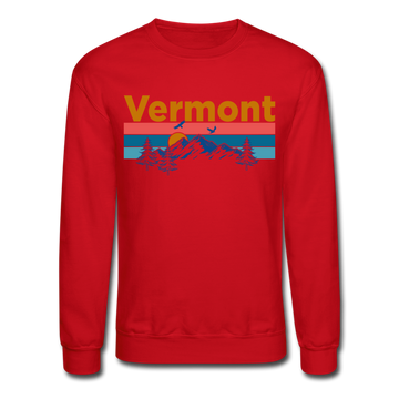 Vermont Sweatshirt - Retro Mountain & Birds Vermont Crewneck Sweatshirt - red
