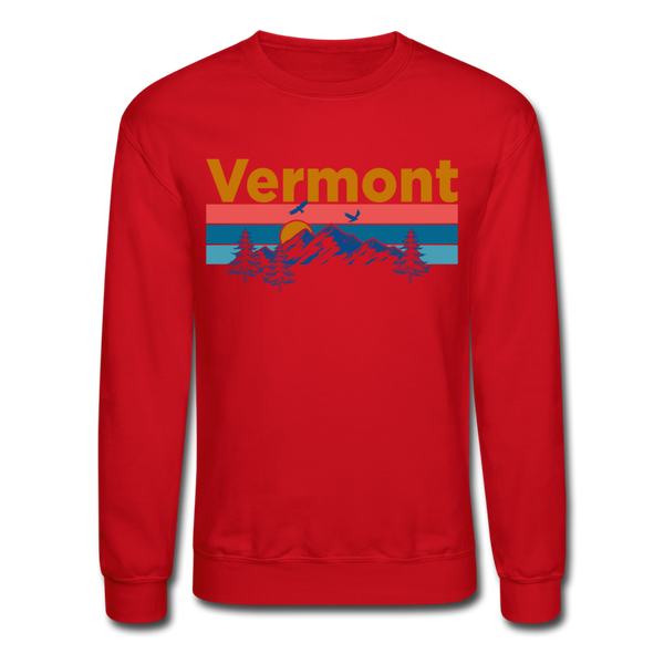 Vermont Sweatshirt - Retro Mountain & Birds Vermont Crewneck Sweatshirt - red