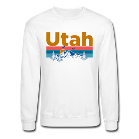 Utah Sweatshirt - Retro Mountain & Birds Utah Crewneck Sweatshirt - white
