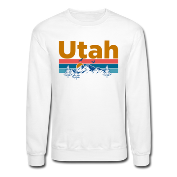 Utah Sweatshirt - Retro Mountain & Birds Utah Crewneck Sweatshirt - white