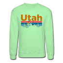 Utah Sweatshirt - Retro Mountain & Birds Utah Crewneck Sweatshirt - lime