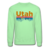 Utah Sweatshirt - Retro Mountain & Birds Utah Crewneck Sweatshirt - lime