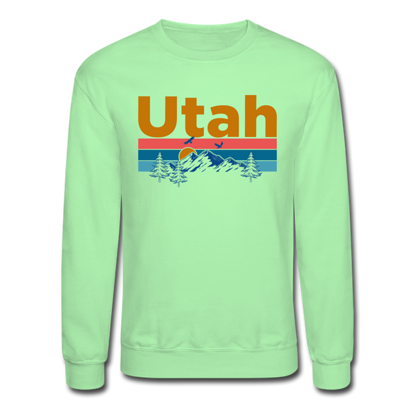 Utah Sweatshirt - Retro Mountain & Birds Utah Crewneck Sweatshirt - lime
