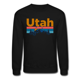 Utah Sweatshirt - Retro Mountain & Birds Utah Crewneck Sweatshirt - black