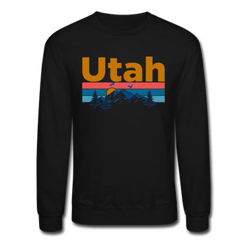 Utah Sweatshirt - Retro Mountain & Birds Utah Crewneck Sweatshirt - black