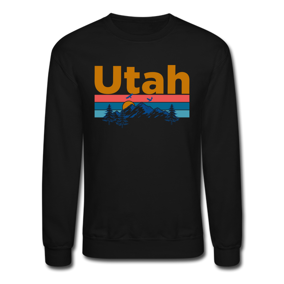 Utah Sweatshirt - Retro Mountain & Birds Utah Crewneck Sweatshirt - black
