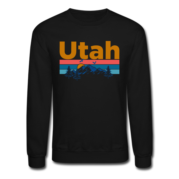 Utah Sweatshirt - Retro Mountain & Birds Utah Crewneck Sweatshirt - black