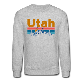 Utah Sweatshirt - Retro Mountain & Birds Utah Crewneck Sweatshirt - heather gray