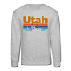 Utah Sweatshirt - Retro Mountain & Birds Utah Crewneck Sweatshirt - heather gray
