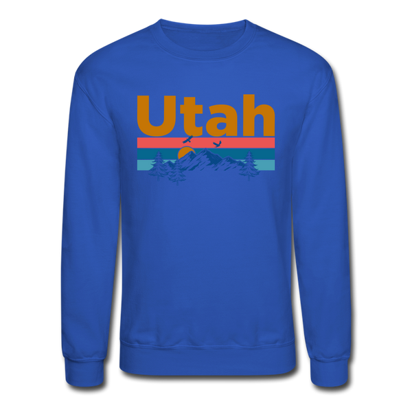 Utah Sweatshirt - Retro Mountain & Birds Utah Crewneck Sweatshirt - royal blue