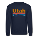 Utah Sweatshirt - Retro Mountain & Birds Utah Crewneck Sweatshirt - navy