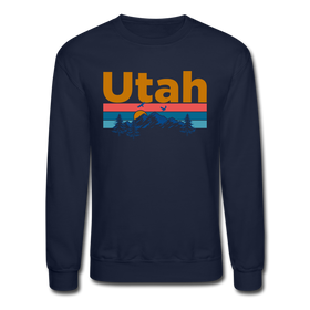 Utah Sweatshirt - Retro Mountain & Birds Utah Crewneck Sweatshirt - navy
