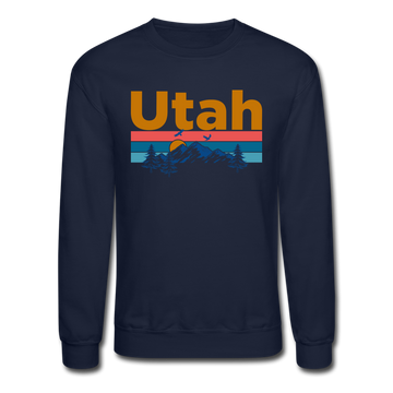 Utah Sweatshirt - Retro Mountain & Birds Utah Crewneck Sweatshirt - navy