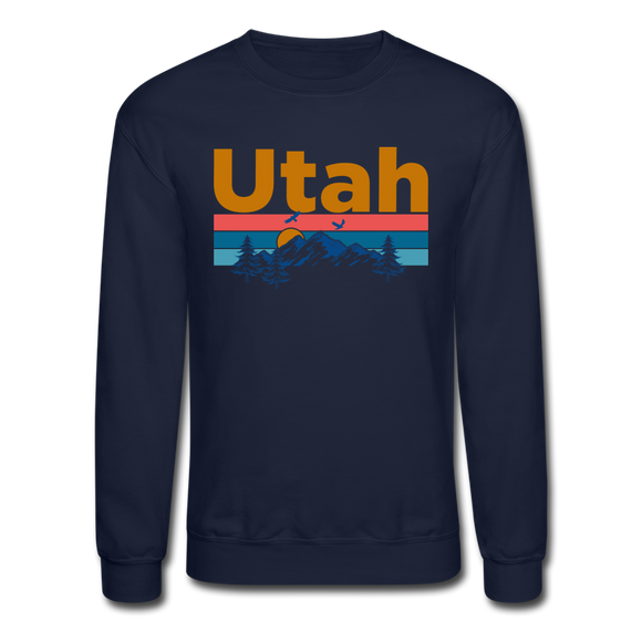 Utah Sweatshirt - Retro Mountain & Birds Utah Crewneck Sweatshirt - navy