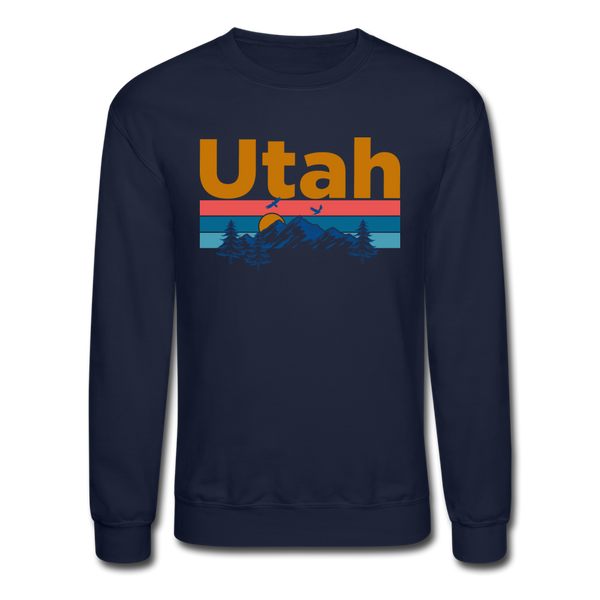 Utah Sweatshirt - Retro Mountain & Birds Utah Crewneck Sweatshirt - navy