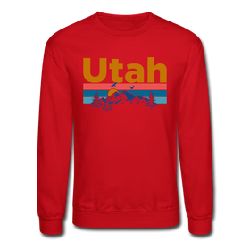 Utah Sweatshirt - Retro Mountain & Birds Utah Crewneck Sweatshirt - red