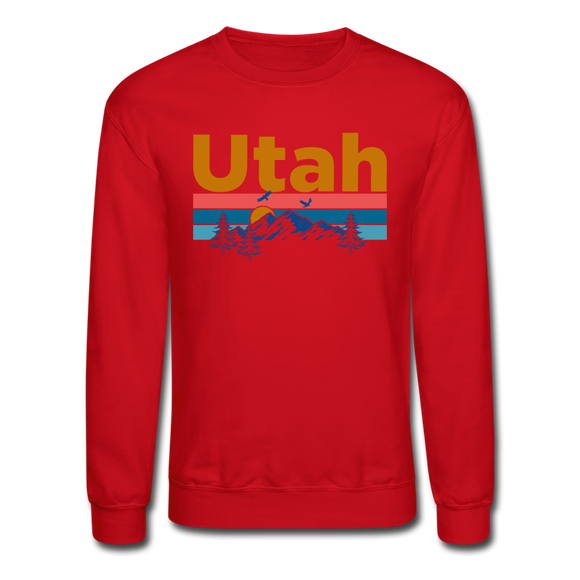 Utah Sweatshirt - Retro Mountain & Birds Utah Crewneck Sweatshirt - red