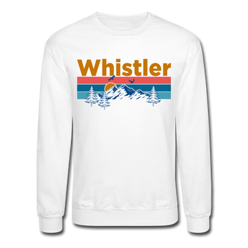 Whistler, Canada Sweatshirt - Retro Mountain & Birds Whistler Crewneck Sweatshirt - white