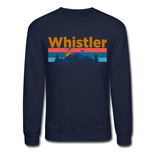 Whistler, Canada Sweatshirt - Retro Mountain & Birds Whistler Crewneck Sweatshirt - navy