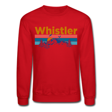 Whistler, Canada Sweatshirt - Retro Mountain & Birds Whistler Crewneck Sweatshirt - red