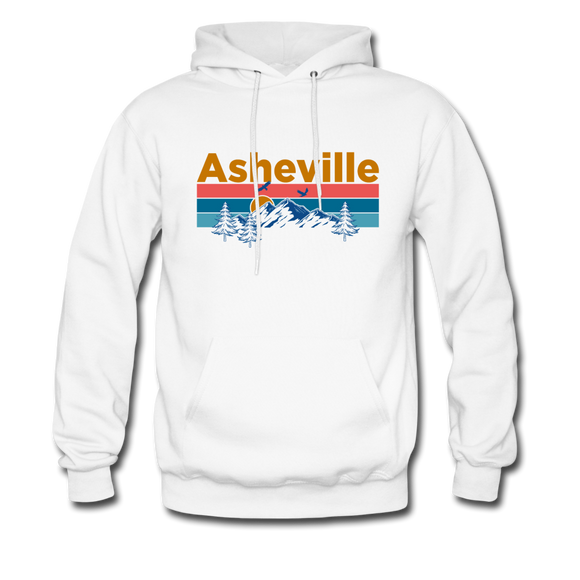 Asheville, North Carolina Hoodie - Retro Mountain & Birds Asheville Hooded Sweatshirt - white