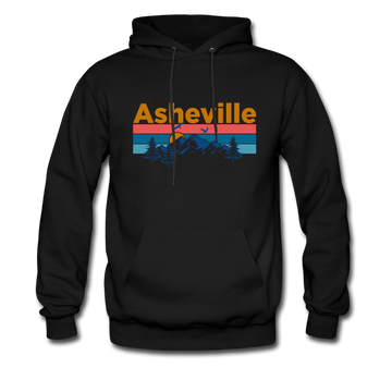 Asheville, North Carolina Hoodie - Retro Mountain & Birds Asheville Hooded Sweatshirt - black