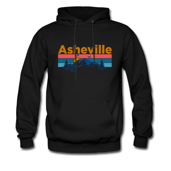 Asheville, North Carolina Hoodie - Retro Mountain & Birds Asheville Hooded Sweatshirt - black