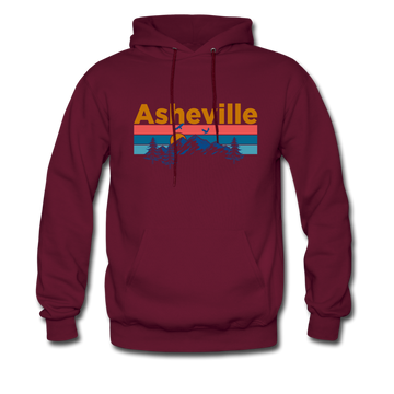 Asheville, North Carolina Hoodie - Retro Mountain & Birds Asheville Hooded Sweatshirt - burgundy