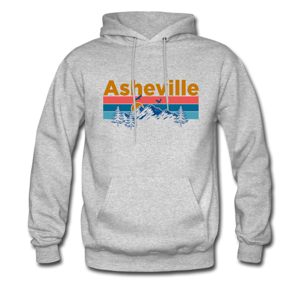 Asheville, North Carolina Hoodie - Retro Mountain & Birds Asheville Hooded Sweatshirt - heather gray