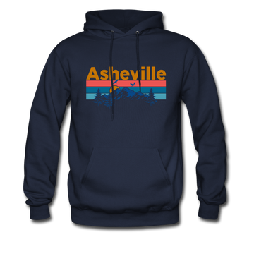 Asheville, North Carolina Hoodie - Retro Mountain & Birds Asheville Hooded Sweatshirt - navy