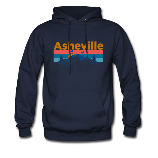 Asheville, North Carolina Hoodie - Retro Mountain & Birds Asheville Hooded Sweatshirt - navy