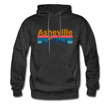 Asheville, North Carolina Hoodie - Retro Mountain & Birds Asheville Hooded Sweatshirt - charcoal gray