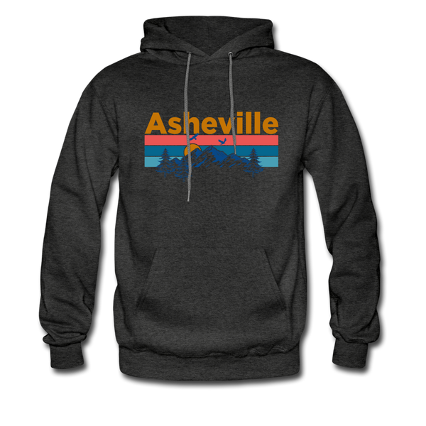 Asheville, North Carolina Hoodie - Retro Mountain & Birds Asheville Hooded Sweatshirt - charcoal gray