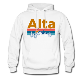 Alta, Utah Hoodie - Retro Mountain & Birds Alta Hooded Sweatshirt - white
