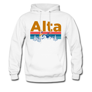 Alta, Utah Hoodie - Retro Mountain & Birds Alta Hooded Sweatshirt - white
