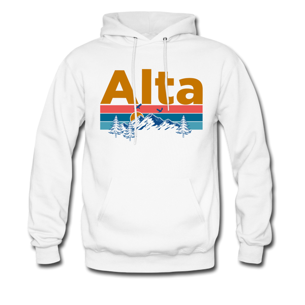 Alta, Utah Hoodie - Retro Mountain & Birds Alta Hooded Sweatshirt - white
