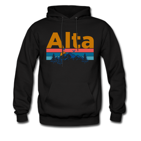 Alta, Utah Hoodie - Retro Mountain & Birds Alta Hooded Sweatshirt - black