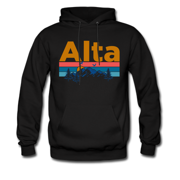 Alta, Utah Hoodie - Retro Mountain & Birds Alta Hooded Sweatshirt - black