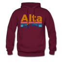 Alta, Utah Hoodie - Retro Mountain & Birds Alta Hooded Sweatshirt - burgundy