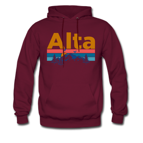 Alta, Utah Hoodie - Retro Mountain & Birds Alta Hooded Sweatshirt - burgundy