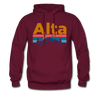 Alta, Utah Hoodie - Retro Mountain & Birds Alta Hooded Sweatshirt - burgundy
