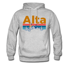 Alta, Utah Hoodie - Retro Mountain & Birds Alta Hooded Sweatshirt - heather gray