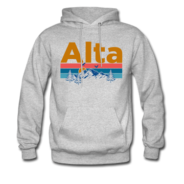 Alta, Utah Hoodie - Retro Mountain & Birds Alta Hooded Sweatshirt - heather gray